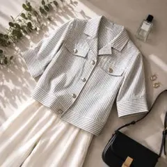 ブラウス M レディース 半袖 シャツ ストライプ ビジネス オフィス