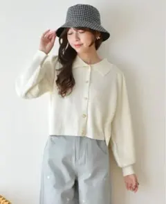 ハート釦ニットカーデ