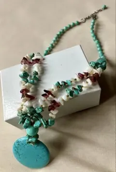 【未使用】ターコイズ風大ぶりネックレス　夏アクセ