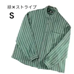 トロミストライプシャツ　HARE 緑×ストライプ 長袖シャツ S