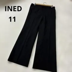 INED イネド 黒 スラックスパンツ センタープレス ブラック 無地 L 11
