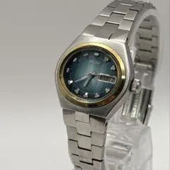 SEIKO 2206-7080 自動巻き ブルー文字盤 ゴールドベゼル 稼動品