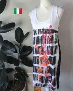 イタリア製　アメスリタンクトップ　ワンピース　薄手カットソー　ボタニカル柄のサムネイル
