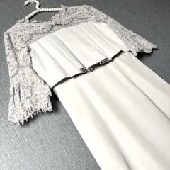 エレガント グレー タイトドレス レース フリル　S　オケージョン