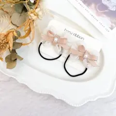 ドットチュールリボンヘアゴム2本セット　キッズリボン　おめかし