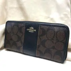 COACH コーチ　シグネチャー　長財布 ブラウンレザー　ラウンドファスナー