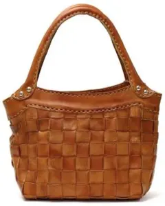 〇250997　ロビタ ブラウンレザー編み込みハンドバッグ