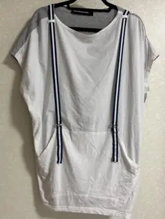 mercibeaucoup, メルシーボークーサスペンダー Tシャツ白✖️グレー