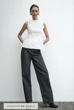 【新品未使用】ZARA ぺプラムトップス ノースリーブ シャツ S ホワイト