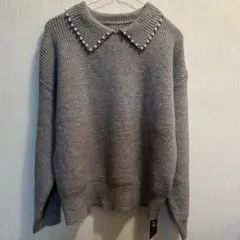 【ラジエム】La-gemme 新品　未使用　グレーのパール付き長袖ニット