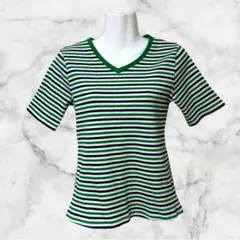 【Doublefocus】半袖ボーダー柄ニットトップス/M