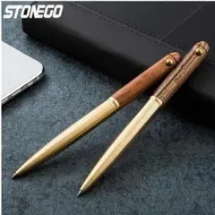 【新品 未使用品】木製長尺メタルウッドペン ゴールド 替え芯2本付きのサムネイル