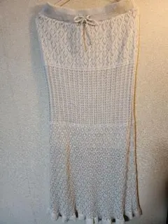 レース編み ベージュ ニットロングスカート