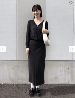 ユニクロ クレープジャージーナロースカート 黒 ブラック L