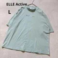 エル モックネックTシャツ L ミントグリーン ロゴプリント 半袖のサムネイル