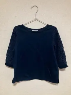 ショコラフィネローブ 袖レース カットソー ネイビー フリーサイズ 七分袖