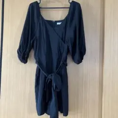 【美品】マーキュリーデュオ 黒 オールインワン 七分袖 リボン フリーサイズ