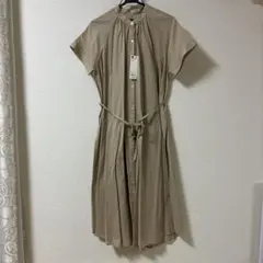 【最終値下げ】新品【GUジーユー】半袖ギャザーワンピース M ベージュ綿100%