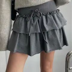 カットオフスウェットフリルミニスカート