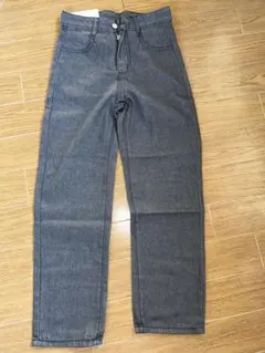 ブラックグレー デニムパンツ ハイウエスト 美脚 ストレート S