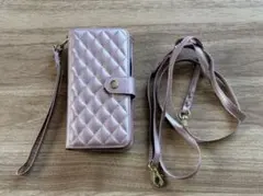 iPhone11pro 手帳型ケース ショルダー、ハンドストラップ付 ピンク