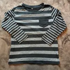 110サイズ 長袖カットソー 黒とグレーのストライプ