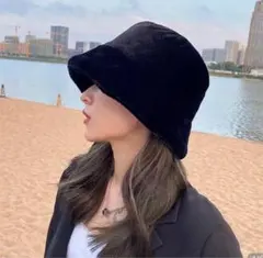 ファー　バケットハット　バケハ　ハット　ブラック