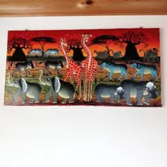 ●アフリカの絵画、ティンガティンガ、夜の森の動物達、70×100cm ○アフリカの絵画、ティンガティンガ、夜の森の動物達、70×100cm