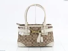【美品】COACH コーチ ハンドバッグ シグネチャー ホワイトレザー×ゴールド