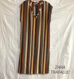 ZARA ザラ　ストライプ Vネック ニットロングワンピース　チュニック
