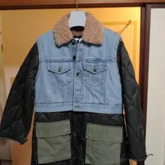 デニムキルティングジャケット ボア襟付き