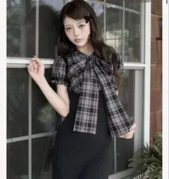 darich レイヤードライクボウタイニットミニワンピース ブラック