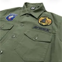 アヴィレックス ミリタリーシャツ 刺繍ロゴ ワッペン デカロゴ カーキ L