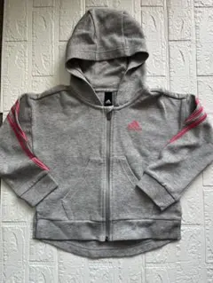 adidas アディダス グレー パーカー フード付き 120cm ピンクライン