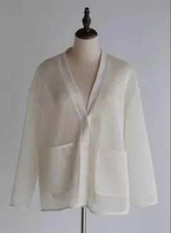 pois ポワ ダブルメッシュカーディガン