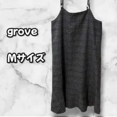 N0390　グローブ　チェック柄キャミソールワンピース　裏地付き　グレー　M