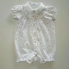 美品★2021SS★70cm familiar 白衿×ピンク小花柄半袖ロンパース