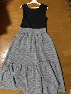 レディース ギンガムチェック 切替ワンピース ロングワンピース スカート