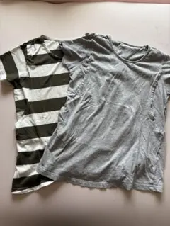授乳用Tシャツ 2点セット（グレー・ストライプ） Lサイズ ELFINDOLL
