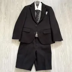 ワンダーファクトリー 110 男の子 スーツ 4点セットアップ 黒 チェック