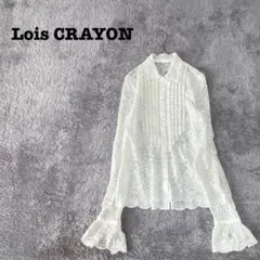 DE0167【ロイスクレヨン】シャツ ブラウス【M】総レース シアー透け感 白