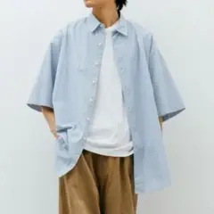 美品 CITEN シテン M ストライプ 半袖 ビッグ シャツ　ブルー 水色