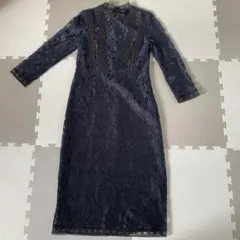 ZARA BASIC ネイビーブラックレース ロングワンピース M