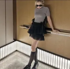 GRL インパン裏地付きアシメチュールミニスカート［tw1164］ブラック