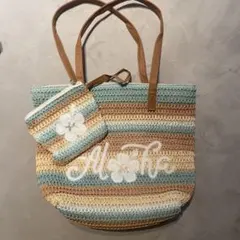 ストライプ かごバッグとポーチ セット