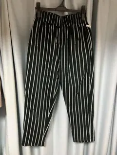 【クックマン】シェフパンツ　ストライプ柄ワイドパンツ　M 緑