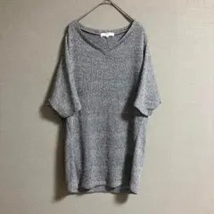 【grove】半袖　ニット　Ｖネック　ロング　体型カバー　シンプル　カジュアル