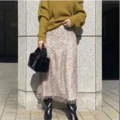 FRAY I.D ブライトラメレースナロースカート タイトスカート　アイボリー