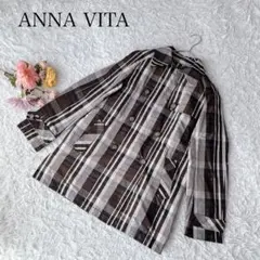 【M】アンナヴィータ　コート　チェック柄　ライナー付き　ダブルボタン　大人可愛い