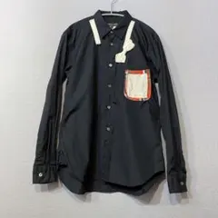 コムデギャルソンオム　半袖ポロシャツ　黒　 M 異素材切替　綿　洗える コムデギャルソンオム 半袖ポロシャツ 黒 M 異素材切替 綿 洗える